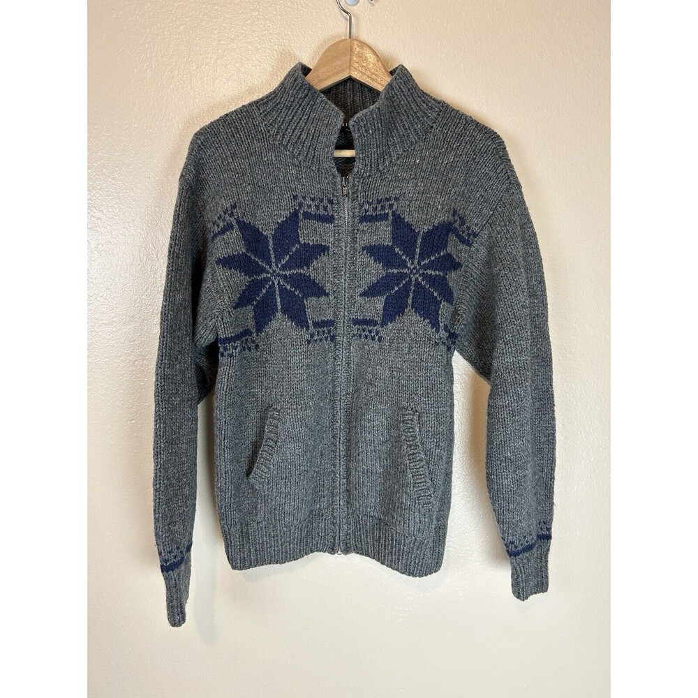 Uniqlo Vintage Cardigan Sweater Wool L Large Poinsettia Fair Isle Nordic Zip Up